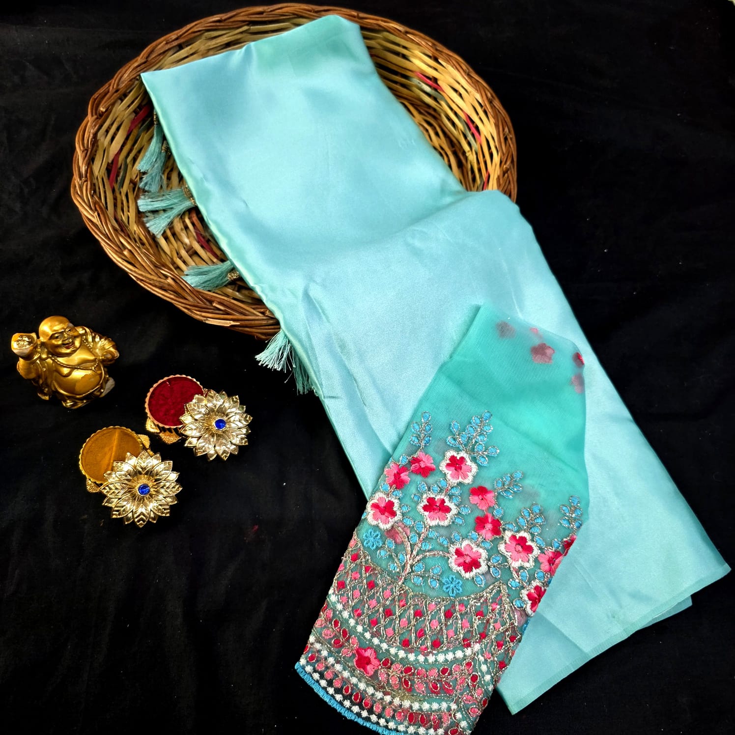 Satin Blouse work Saree